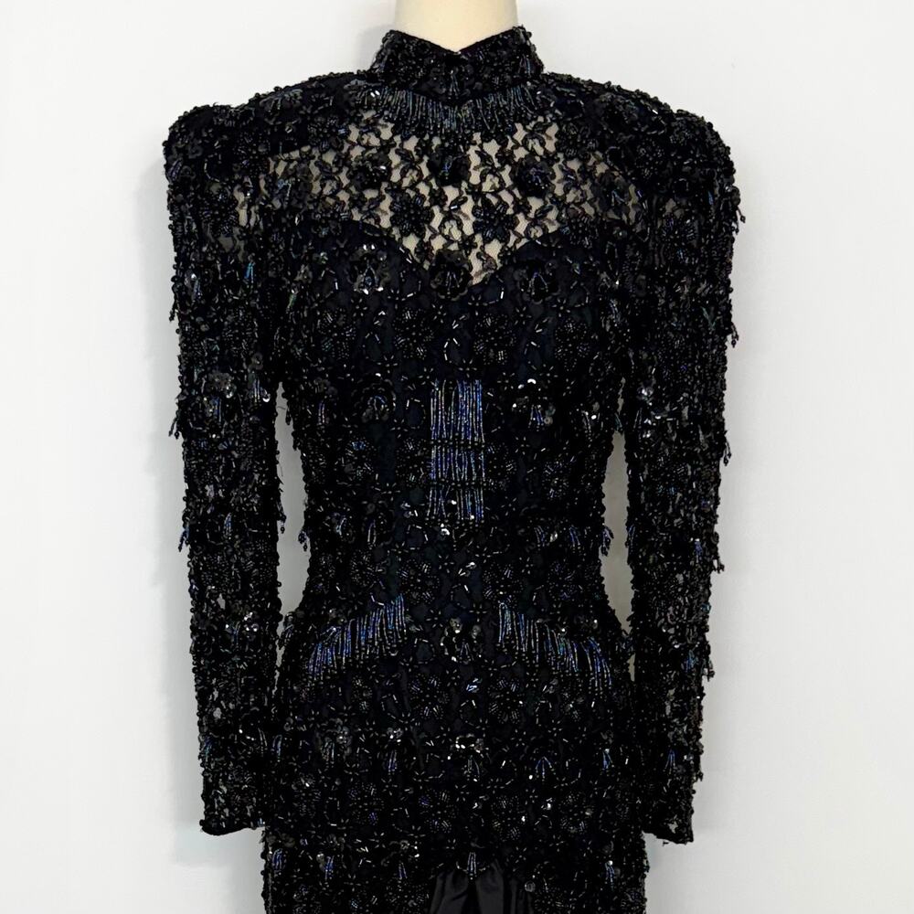 Oleg Cassini Black Tie Evening Heavily Beaded Gown with Trumpet Skirt Dress 6 - Picture 4 of 14
